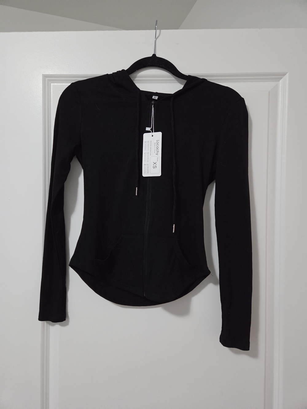 Black Slim Zip Hoodie with Drawstring